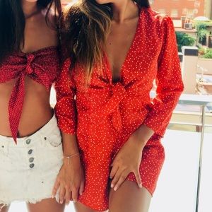 Red polka dot romper
